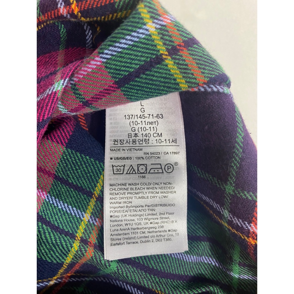 Gap Kids Flannel Shirt Kids Size L (10) Purple Plaid New Long Sleeve Button Down - Picture 9 of 9